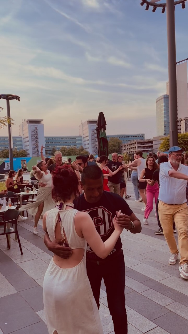 Salsa dancers enjoying Salsa On Sunday event in Speys Outside